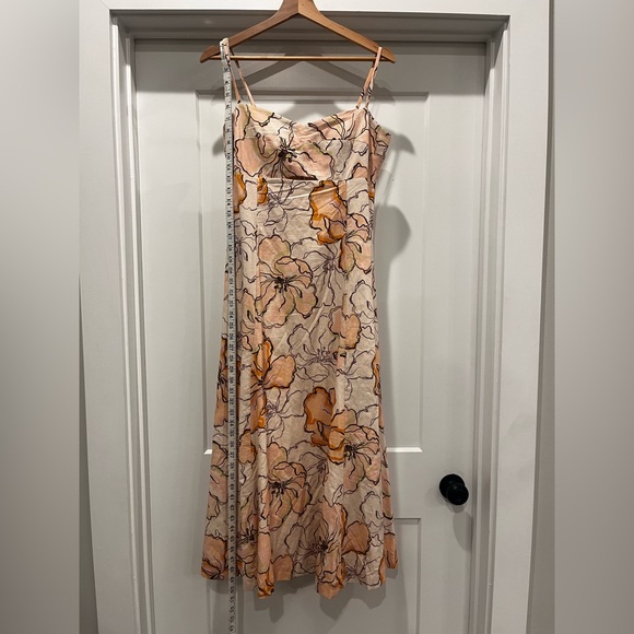 Amalie Linen Blend Peach Floral Print Midi Dress Size 6 Vacation Resortwear - Picture 10 of 17